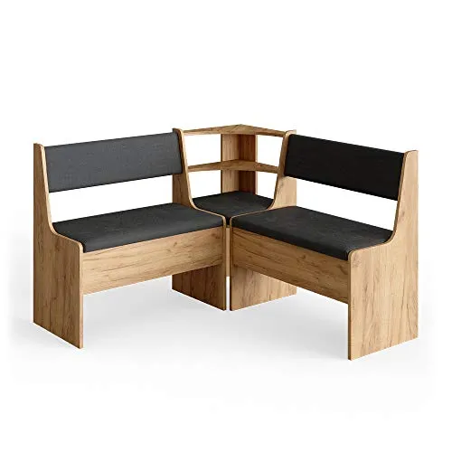 Vicco Eckbankgruppe Roman 120x120cm - Kratzfest und Pflegeleicht - Eckbankgruppe aus Eiche mit pflegeleichter Melaminharzbeschichtung und praktischer Truhenfunktion für zusätzlichen Stauraum. Ideal für die Küche oder das Esszimmer.