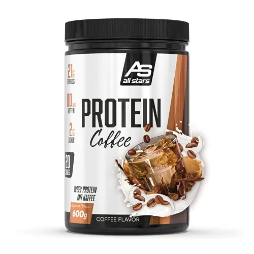 ALL STARS Protein Coffee 600g - Proteinreicher Kaffee mit 21g Eiweiß - Genießen Sie den ALL STARS Protein Kaffee mit 21g hochwertigem Protein und 80mg Koffein pro Portion. Zucker- und fettarm, ideal für einen energischen Start in den Tag. Vielseitig verwendbar als Getränk oder Zutat in Rezepten.