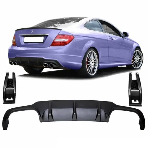 Mercedes W204 C204 Diffusor Stoßstange Hinten Schwarz Matt + HALTER für C63 AMG