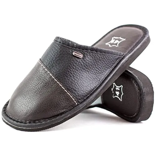 Leder Pantoletten Herren - Komfortable Hausschuhe aus Echtleder in Schwarz (Gr. 42) - Bequeme und elegante Hausschuhe aus 100% Echtleder, ideal für Zuhause. Mit rutschfester Sohle für sicheren Halt und leichtem Design, perfekt für den täglichen Gebrauch.