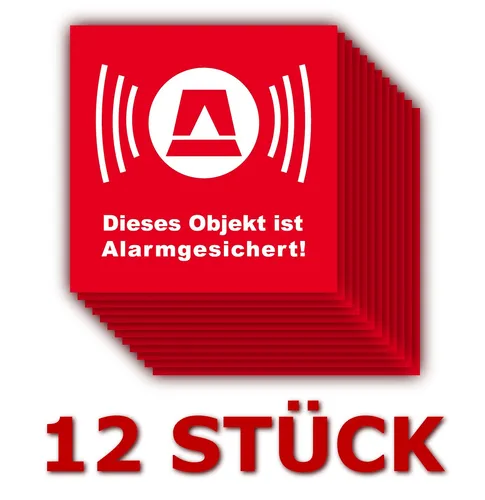 X Aufkleber Alarmgesichert Alarmaufkleber Alarm Videoüberwacht rot 5 x 5 cm 12