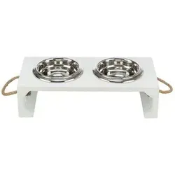 TRIXIE Hundenapf-Set erhöht BE Nordic 900 ml MDF/Edelstahl weiß - praktischer Fressnapf für große Hunde ø17 cm, robust und spülmaschinenfest – 24836