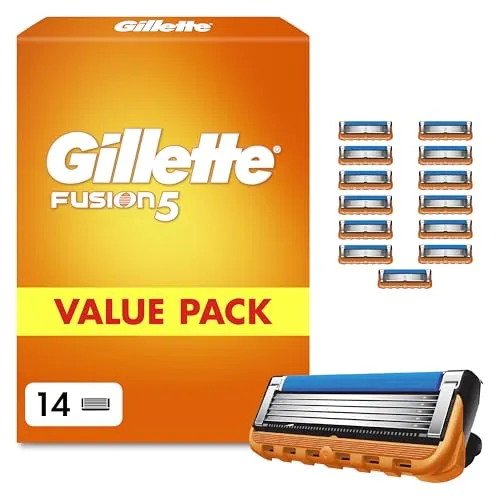Gillette Fusion 5 Klingen Herren, 14 Original Rasierklingen, Orange - Für Nassrasierer mit Größerem Gleitstreifen für Ein Sanftes Gleiten Und für Eine Unglaublich Gründliche Und Komfortable Rasur