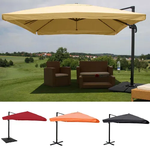 Gastronomie-Luxus-Ampelschirm HWC 3,5x3,5m - Hochwertiger Ampelschirm aus Aluminium mit 5-facher Höhen- und Neigungswinkelverstellung, ideal für Gastronomie und Garten. Inklusive Luftzirkulationshaube für bessere Wärmeregulierung.