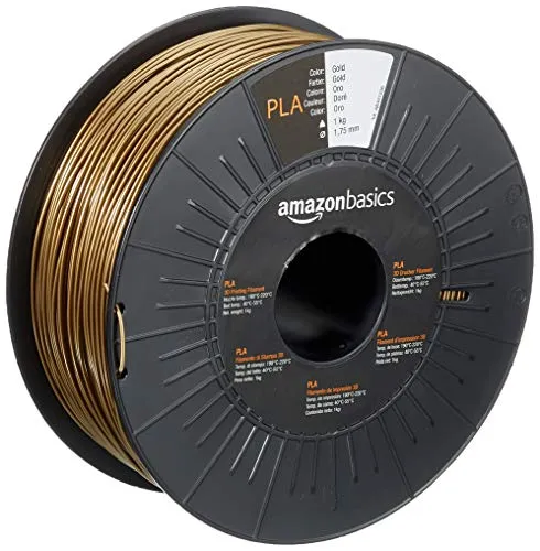 Amazon Basics 3D-Drucker-Filament aus PLA-Kunststoff, 1.75 mm, Goldfarben, 1-kg-Spule
