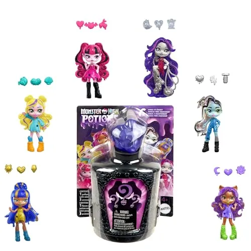 Monster High-Zaubertränke Minipuppen und Accessoires, ca. 7 cm große Überraschungsfiguren in Display-Flasche mit Water Reveal und Talismane (Charaktere können abweichen), HYB10
