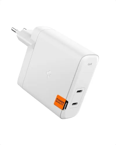 Spigen GaN III 1402 140W 2 Ports Dual USB C Wandladegerät für MacBook Pro 16 14 13 inch M2 M1 Pro Max Air USB-C Laptop HP Dell XPS iPad iPhone 15 14 13 Fast Charging USBC PD 3.1 Power Adapter