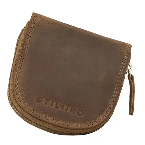 STILORD 'Cash' Vintage Münzbörse aus Leder - Herren-Geldbörse im Slim-Format, aus hochwertigem Echtleder mit praktischem Reißverschluss für sichere Aufbewahrung von Münzen und Scheinen.