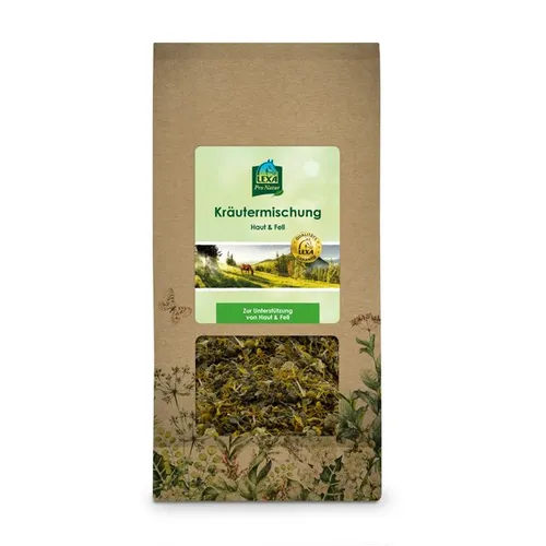 LEXA Kräutermischung Haut und Fell für Pferde 1 kg - Pferdefutter zur Unterstützung von Hautstoffwechsel und Fellwechsel. Enthält natürliche Kräuter wie Brennnessel und Ringelblume für gesundes Hautbild und glänzendes Fell.