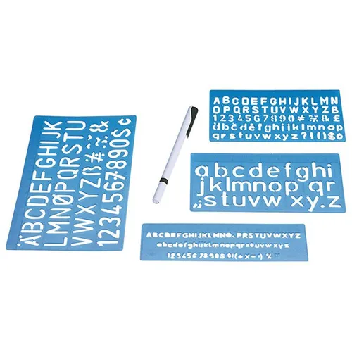 Wedo 7012 Schablonen-Set - 3 Schriftgrößen (5, 10, 20 mm), inklusive passendem Schreibgerät für präzise technische Zeichnungen