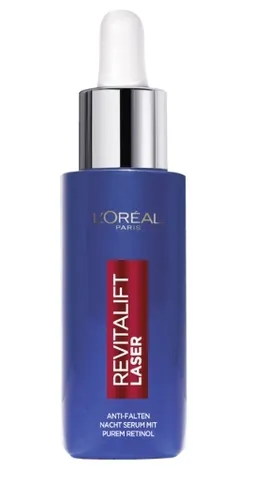 L'ORÉAL PARiS Revitalift Laser Nachtserum mit Retinol 30ml - Anti-Faltenprodukte für Damen, mit Retinol und Hyaluronsäure für sofortige Hautstraffung und Bekämpfung von Falten. Ideal für alle Hauttypen und sorgt für ein jugendliches Hautbild.