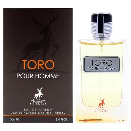 Maison Alhambra Toro Pour Homme Eau de Parfum 100 ml für Männer - Eau de Parfum mit einem dynamischen, holzigen Duft, der erfrischende Zitrusnoten von Grapefruit und Orange kombiniert und maskuline Eleganz ausstrahlt.