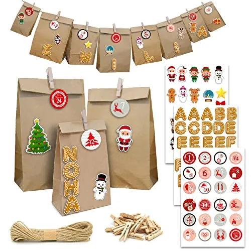 DuneDesign Kalender zum Selbstbasteln - Adventskalender zum Befüllen mit 24 Papiertüten in 3 Größen, kreatives Bastelset für besinnliche Vorweihnachtszeit