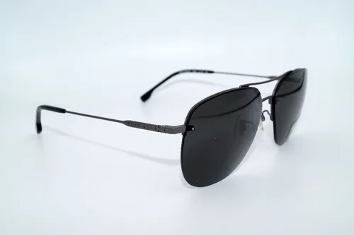 HUGO BOSS BLACK Sonnenbrille BOSS 1286 R80 IR - Unisex Sonnenbrille aus hochwertigem Metall mit 100% UV-Schutz. Stilvolles rundes Design in Schwarz-Grau, perfekt für jedes Outfit.