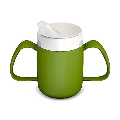 Ornamin 2-Henkel-Becher Pflegebecher mit Schnabelaufsatz für Senioren & Pflegebedarf | grün | Trinkbecher | Trinkhilfe | Schnabelbecher | Ergonomischer Becher