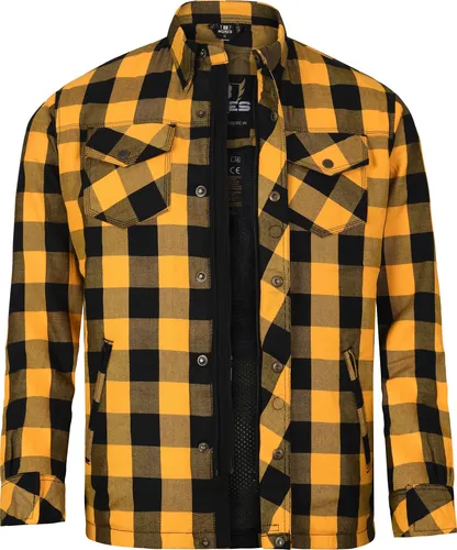 Bores Motorradjacke Lumberjack - Atmungsaktive Herrenjacke in Schwarz/Gelb - Motorradjacke aus 40% Baumwolle und 40% Aramid BORTEXX®, winddicht und pflegeleicht, ideal für sportliche Biker.