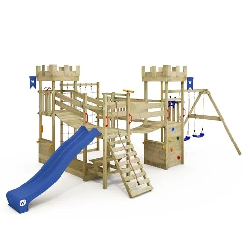 WICKEY Spielturm Ritterburg Smart Arch mit Schaukel & Rutsche - Schaukeln für den Garten: Der Smart Arch bietet unendliche Abenteuer mit Sandkasten, Rutsche und stabilem Design aus europäischem Holz für sicheres Spielen. 10 Jahre Garantie auf Holzspielgeräte!