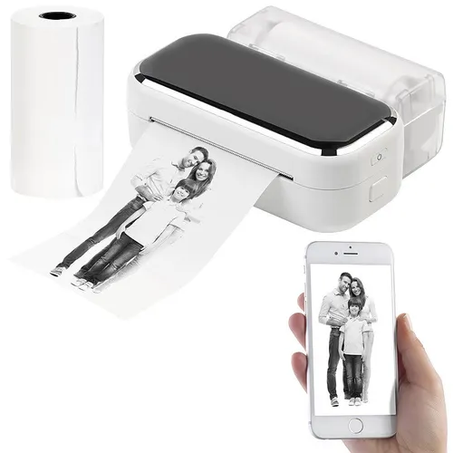 Callstel Mobiler XL Akku-Foto-Thermodrucker - Tragbarer Fotodrucker für Android und iOS mit Bluetooth-Verbindung, ideal für spontane Ausdrucke. Bis zu 40 Meter Ausdruck pro Akku-Ladung und kompatibel mit 80 mm Rollen für vielseitige Nutzung.