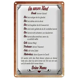 Roomando Metallschild Blechschild Spruch 20x30cm Kind denk immer daran deine Mama 20x30