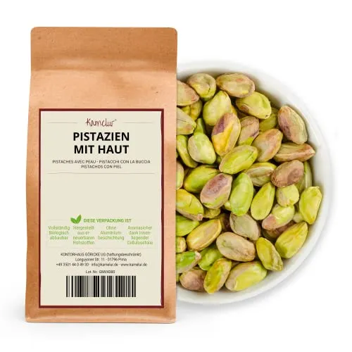 Kamelur 1kg Pistazien ohne Schale und mit Haut - naturbelassene Pistazienkerne, geschält und ungesalzen