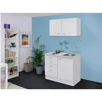 Flex-Well Classic Miniküche Wito 100 cm Weiß - Küchenzeile mit zwei Plattenkochfeld, ideal für kleine Wohnungen und Büros. Hoher Stauraum, flexible Montage und hochwertige Materialien garantieren Langlebigkeit.