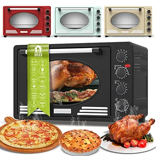 Turbotronic/Retro Minibackofen mit Umluft / 45l / schwarz, rot, blau, beige / 2000W, Mini Backofen, Pizzaofen, Grill (beige)