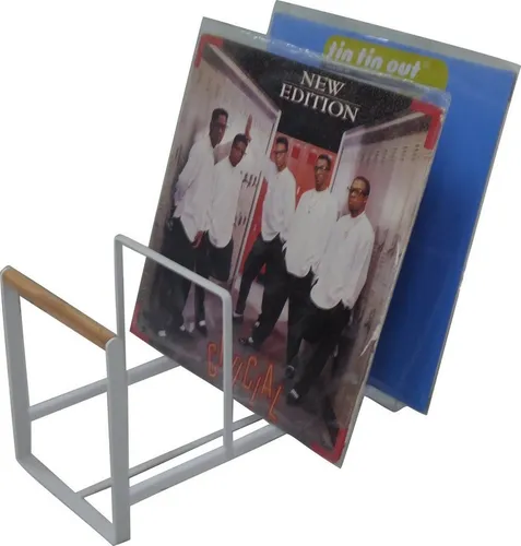 Luxus Vinyl Halter für LPs - Schallplatten Ständer in Weiß und Holz - Audio-Media-Zubehör, eleganter Schallplatten Ständer aus hochwertigem Holz, perfekt für die stilvolle Aufbewahrung Ihrer 12" Schallplatten.