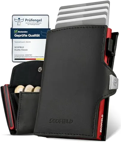 Scofield Mini Geldbörse Duality - Modern und Praktisch - Kompakte Geldbörse in Black-Cherry Red mit 8 Kartenfächern und Reißverschluss-Münzfach. Ideal für den modernen Lifestyle und perfekt für unterwegs.