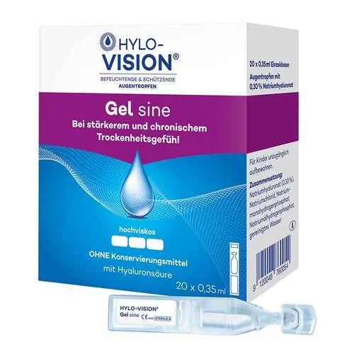 Hylo-Vision Gel Einzeldosispipetten 20X0.35 ml - Arzneimittel zur Befeuchtung und zum Schutz der Augenoberfläche mit Hyaluronsäure, ideal für intensive Linderung bei trockenen Augen.
