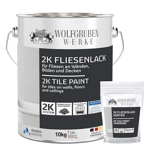 WO-WE 2K Fliesenlack W712 - Seidenglänzend, 10Kg - Hochdeckender, lösemittelfreier Fliesenlack für Innen und Außen. Ideal für Boden, Wand und Deckenfliesen, bietet hervorragende Wasserbeständigkeit und eine schlagfeste, abriebfeste Oberfläche.