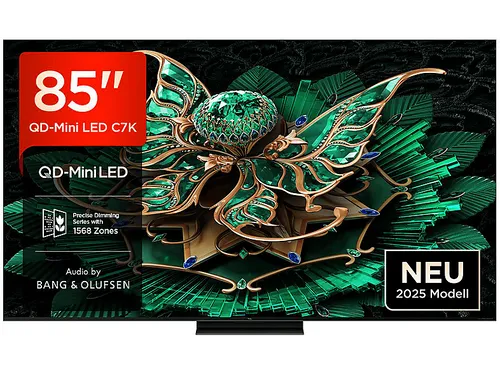 TCL 85C7K QD-Mini-LED Google TV - 85 Zoll 4K HDR Smart TV - LED & LCD Fernseher mit QD-Mini-LED-Technologie für beeindruckende Bildqualität und lebendige Farben, ideal für Heimkino-Enthusiasten.