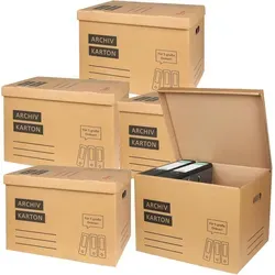 BURI Archivkarton Aktenkarton mit Klappdeckel für A4 Ordner - Praktischer Archivkarton von BURI für die sichere Lagerung von bis zu 5 großen A4 Aktenordnern. Robust, mit Klappdeckel und ergonomischen Griffen – ideal für Büro und Zuhause.