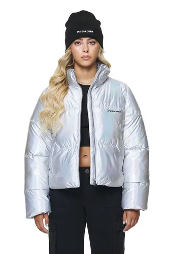 PEGADOR Steppjacke Sugar Future Chrome - Modische Damen Puffer Jacket im futuristischen Design, ideal für kühle Tage. Oversized Fit, hoher Tragekomfort und praktische Details wie verstellbarer Saum und Innentasche. Ein Must-have für stilbewusste Frauen!