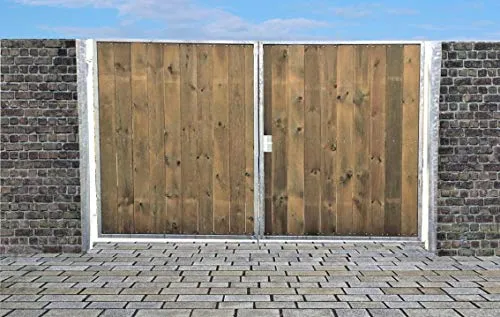 Einfahrtstor Ss Tor Holztor 2-flügelig 250cm x 180cm – Verzinkt mit Holzfüllung - Stilvolles 2-flügliges Holztor mit verzinktem Rahmen und senkrechter Holzfüllung. Ideal für Eingänge und Gärten, bietet Sicherheit und ansprechendes Design.