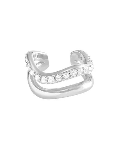 Brandlinger ® Ear Cuff Silber 925 (1 Stück). Ohrklemme mit weißem Zirkonia Stein. Schmuck Damen vergoldet mit 18 Karat (Silber und Gold) für Frauen und Mädchen. Durchmesser Ear Cuff 12mm.