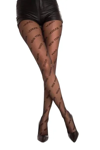 Damen Strumpfhose Schrift Strumpfhose Muster Optik 40 DEN für Frauen Collant Moda S/M