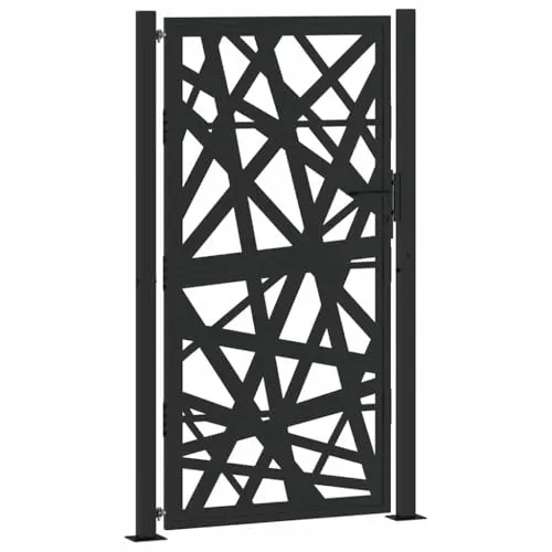 vidaXL Gartentor Schwarz 105x180 cm - Elegantes Stahl Lichtdesign - Flügeltor aus robustem verzinktem Stahl mit lasergeschnittenem Design für Sicherheit und Stil. Ideal für Garten und Terrasse, inklusive abschließbarem Schließsystem.