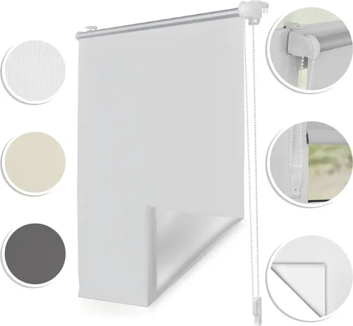 Thermo-Rollo Klemmfix ohne Bohren Verdunkelungsrollo mit Montageschiene Hitzeschutzrollo Sichtschutz Weiß,45 cm x 150 cm (B x L)