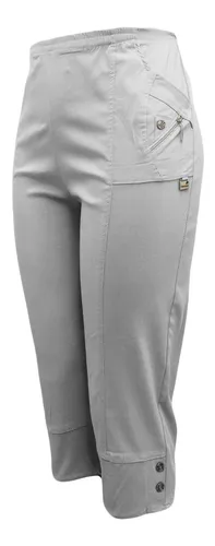 Kurze Hosen Damen Sommerhosen Bermuda 7/8 Schlupfhose leichte Stoffhose angenehme Caprihose mit Taschen (50-52, Grau)