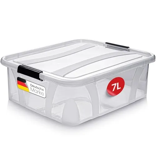 KONZEPT Aufbewahrungsbox 7 L mit Deckel – transparente Kunststoffbox, stapelbar, BPA-frei, verstärkter Boden, robuste Verschlussclips – ideal für Küche & Haushalt
