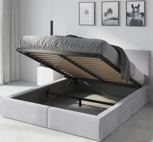 Interbeds Polsterbett Hilton 140x200 mit Stauraum, gepolstert und elegant - Verwandeln Sie Ihr Schlafzimmer mit dem eleganten Polsterbett Hilton 140x200 cm. Der hohe Kopfteil bietet Komfort, während der integrierte Stauraum für Ordnung sorgt. Robuste Materialien garantieren Langlebigkeit und eine einfache Montage.