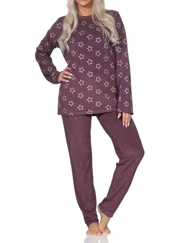Normann Damen Frottee Schlafanzug Langarm Pyjama in Sterne Optik - Größe 40-42 - Kuscheliger Frottee Schlafanzug für kalte Nächte, ideal auch als Homewear. Zeitloses Sterne Design und in Übergrößen erhältlich. Geprüfte Qualität für ein angenehmes Tragegefühl.