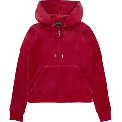 Kapuzennickijacke JUICY COUTURE "ROBERTSON HOODIE Damen", Damen, Gr. XS, rot (astor rot), 95% POLYESTER, 5% ELASTAN, slim fit, Langarm, Jacken, Trainingsjacke Damen, Sweatjacke mit Kapuze, Velour, mit Glitzer, Sale