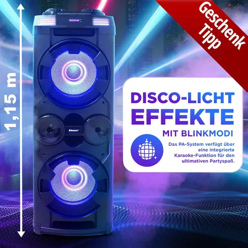 Reflexion PS20BT Jumbo DJ Karaoke PA-Anlage - 1200 Watt, Bluetooth, True Wireless Stereo, integrierte Karaoke-Funktion und abschaltbare Lichteffekte für ultimative Partys