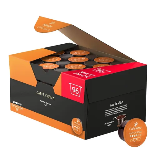 Tchibo Cafissimo Vorratsbox Caffè Crema vollmundig, 96 Kaffeekapseln - Kaffee mit ausgewogenem und vollmundigem Geschmack, nachhaltig & fair gehandelt, in luftdichtversiegelten Kapseln für maximale Frische.