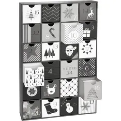 Befüllbarer Adventskalender DIY von BRUBAKER - 39cm Schwarz Weiß - Adventskalender zum Befüllen mit 24 Schubladen, ideal für persönliche Geschenke und wiederverwendbar. Perfekt für eine besinnliche Weihnachtszeit!