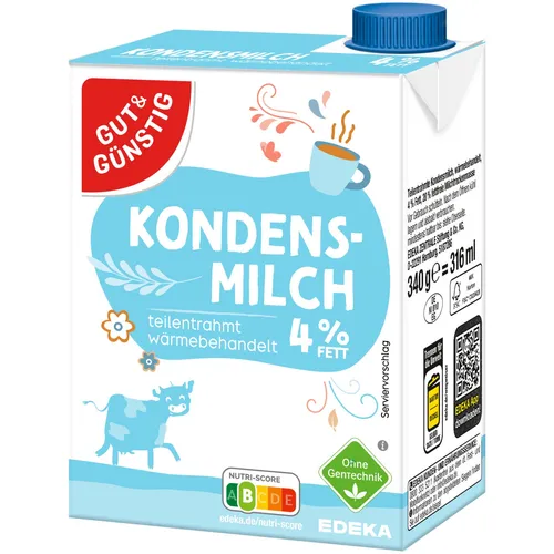 Gut&Günstig Kondensmilch 4% mit Schraubverschluss 340g Packung