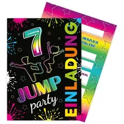 LIMONIA Einladungskarten Jump Party zum 7. Kindergeburtstag Jungs Mädchen Einladungen Trampolin, Einladungskarten zum 7. Geburtstag Trampolinpark Jump Party