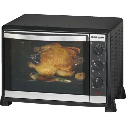 Rommelsbacher Minibackofen BG 1550 - 30l Back Grill-Ofen in Schwarz mit Drehspieß und energieeffizienter 2-fach verglaster Tür