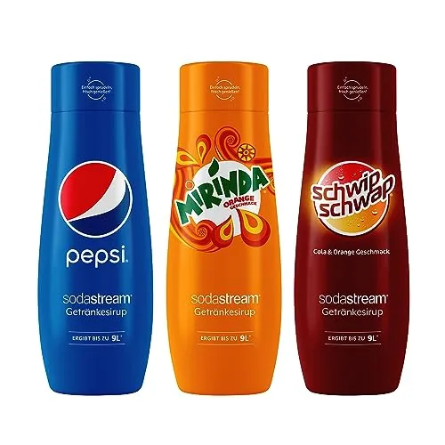 SodaStream Sirup-Bundle Pepsi, Mirinda und Schwip Schwap, 3x 440ml Getränkesirup für je bis zu 9 Liter Fertiggetränk